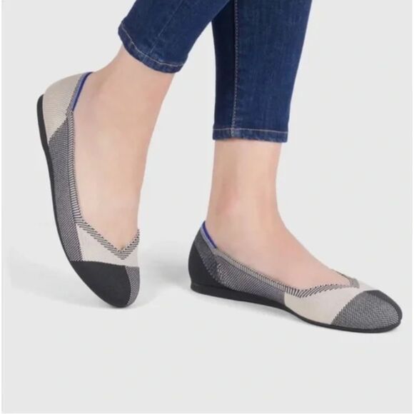 Rothy’s The Flat Round Toe Captoe Buffalo Plaid Woven Flats Women's 8.5 Black - Picture 2 of 8